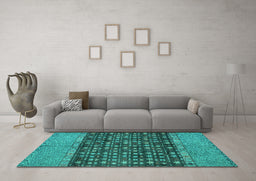 Machine Washable Abstract Turquoise Modern Area Rugs in a Living Room,, wshabs4630turq