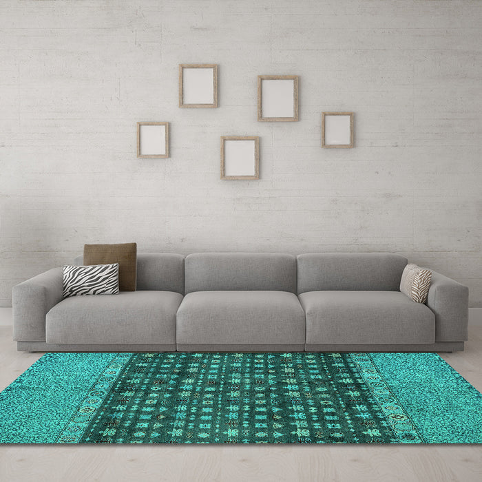 Machine Washable Abstract Turquoise Modern Area Rugs in a Living Room,, wshabs4630turq