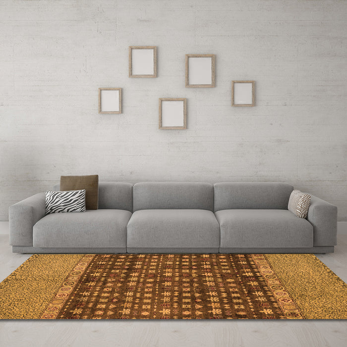 Machine Washable Abstract Orange Modern Area Rugs in a Living Room, wshabs4630org