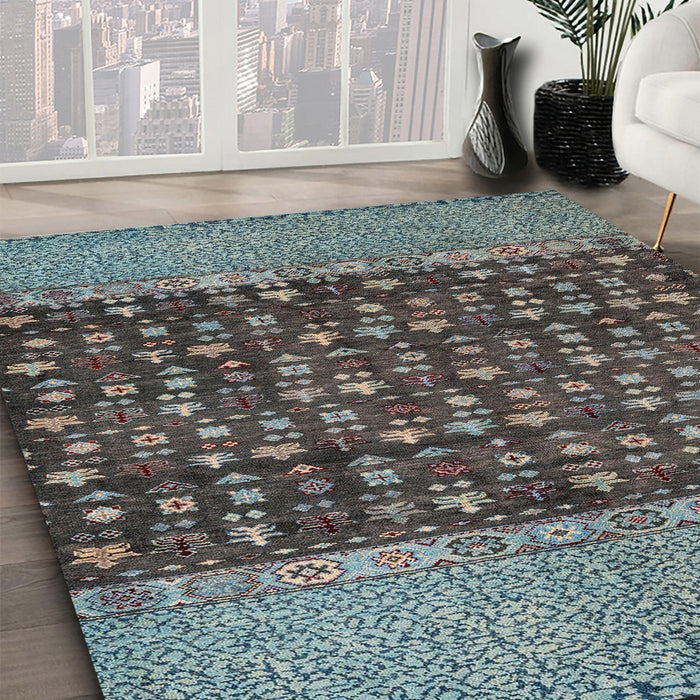 Abstract Gunmetal Gray Modern Rug in Family Room, abs4630