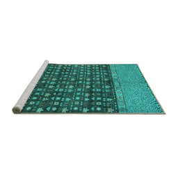 Sideview of Machine Washable Abstract Turquoise Modern Area Rugs, wshabs4630turq