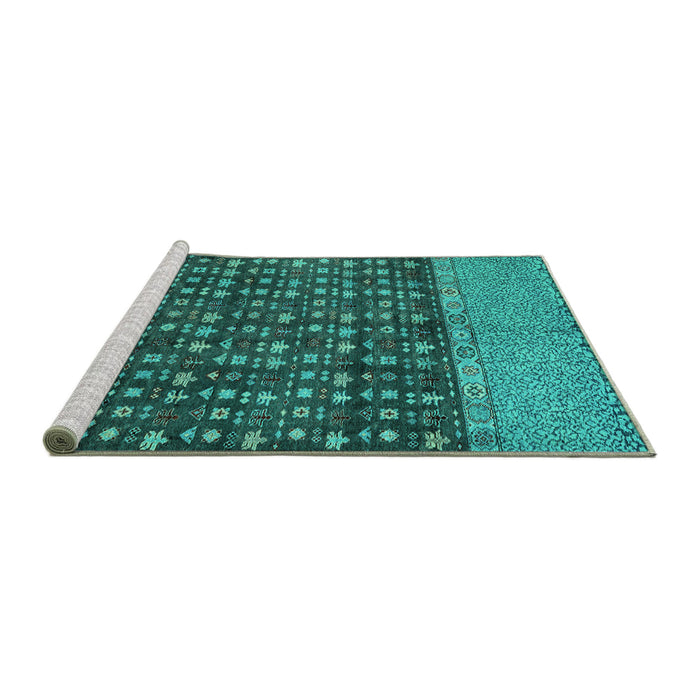 Sideview of Machine Washable Abstract Turquoise Modern Area Rugs, wshabs4630turq