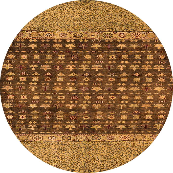 Round Machine Washable Abstract Orange Modern Area Rugs, wshabs4630org