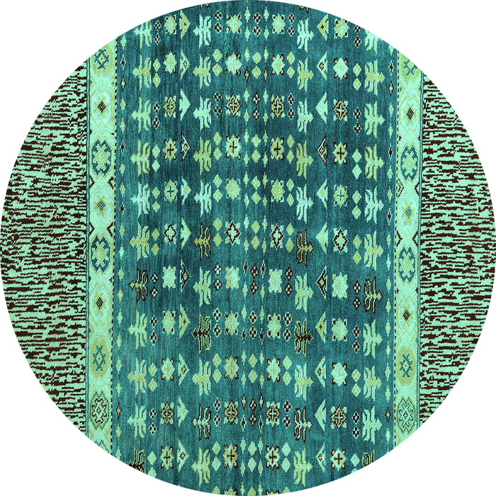 Round Machine Washable Abstract Turquoise Modern Area Rugs, wshabs4631turq