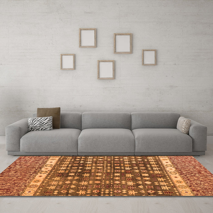 Machine Washable Abstract Orange Modern Area Rugs in a Living Room, wshabs4631org