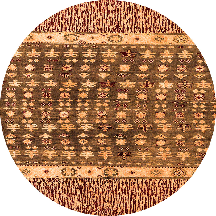 Round Machine Washable Abstract Orange Modern Area Rugs, wshabs4631org