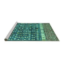 Sideview of Machine Washable Abstract Turquoise Modern Area Rugs, wshabs4631turq