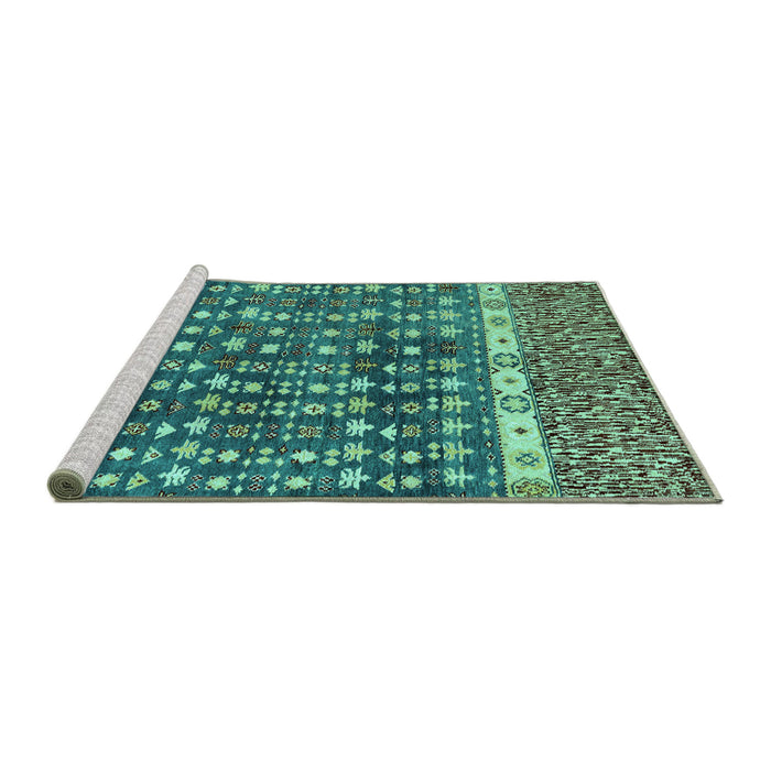 Sideview of Machine Washable Abstract Turquoise Modern Area Rugs, wshabs4631turq