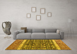 Machine Washable Abstract Yellow Modern Rug in a Living Room, wshabs4631yw