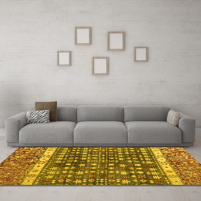 Machine Washable Abstract Yellow Modern Rug in a Living Room, wshabs4631yw