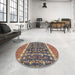 Round Abstract Camel Brown Modern Rug in a Office, abs4631