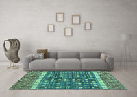 Machine Washable Abstract Turquoise Modern Rug, wshabs4631turq