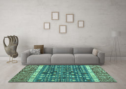 Machine Washable Abstract Turquoise Modern Area Rugs in a Living Room,, wshabs4631turq