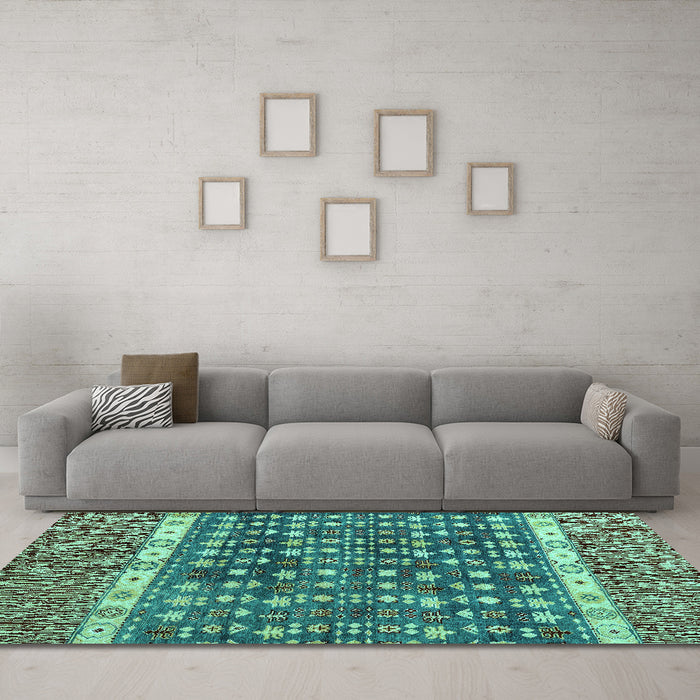 Machine Washable Abstract Turquoise Modern Area Rugs in a Living Room,, wshabs4631turq