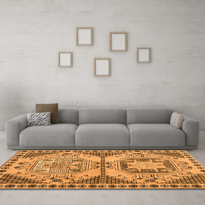 Machine Washable Abstract Orange Modern Area Rugs in a Living Room, wshabs4632org