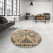 Round Abstract Yellow Modern Rug in a Office, abs4632