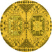 Round Machine Washable Abstract Yellow Modern Rug, wshabs4632yw