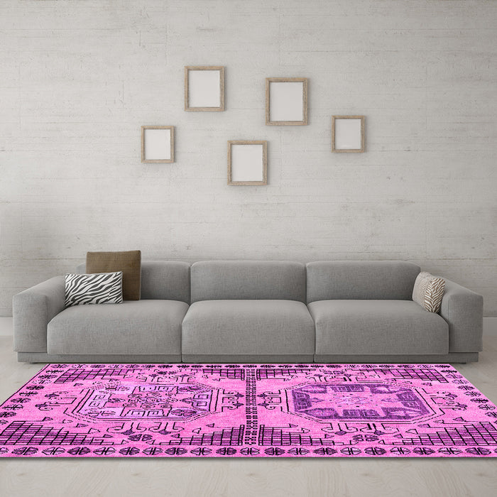 Machine Washable Abstract Pink Modern Rug in a Living Room, wshabs4632pnk