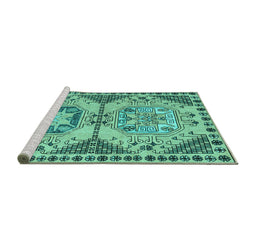 Sideview of Machine Washable Abstract Turquoise Modern Area Rugs, wshabs4632turq
