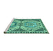 Sideview of Machine Washable Abstract Turquoise Modern Area Rugs, wshabs4632turq