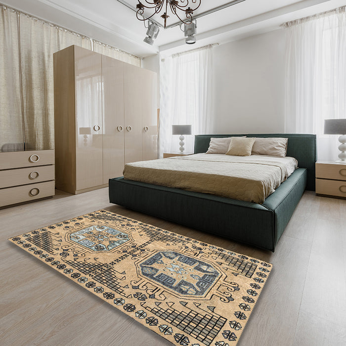 Machine Washable Abstract Yellow Rug in a Bedroom, wshabs4632