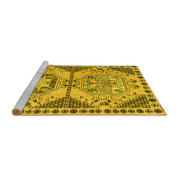 Sideview of Machine Washable Abstract Yellow Modern Rug, wshabs4632yw