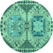 Round Abstract Turquoise Modern Rug, abs4632turq