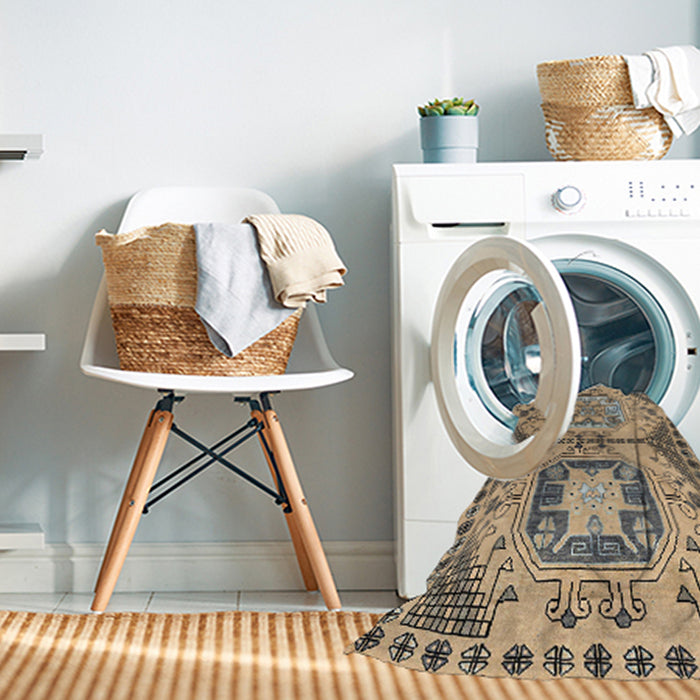 Machine Washable Abstract Yellow Rug in a Washing Machine, wshabs4632