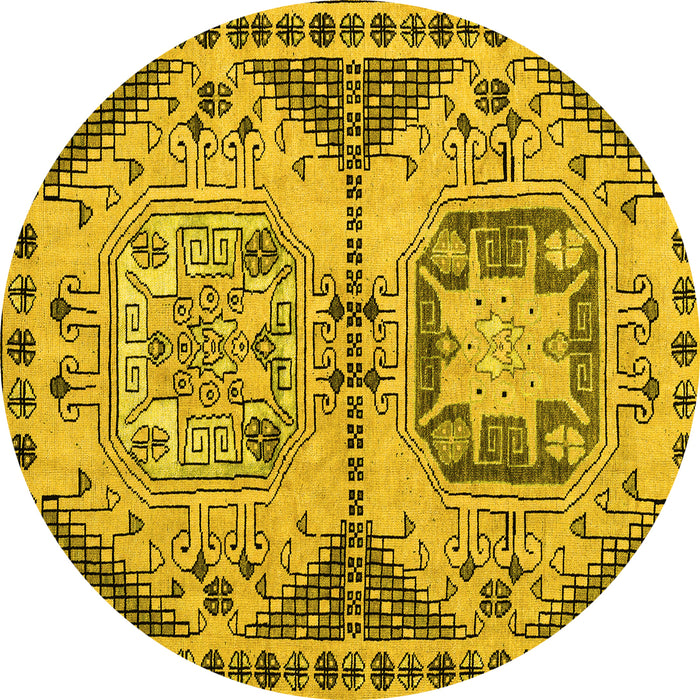 Round Abstract Yellow Modern Rug, abs4632yw