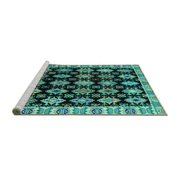 Sideview of Machine Washable Abstract Turquoise Modern Area Rugs, wshabs4633turq