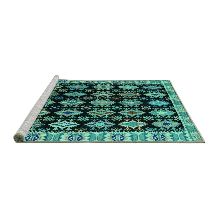 Sideview of Machine Washable Abstract Turquoise Modern Area Rugs, wshabs4633turq