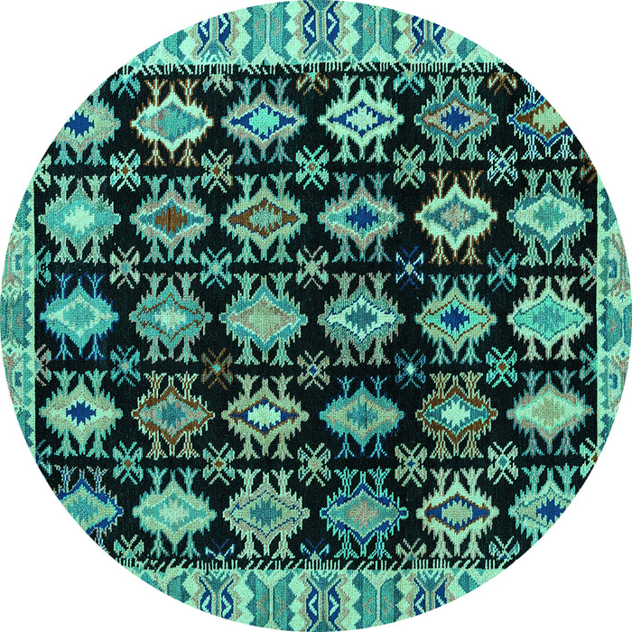 Round Machine Washable Abstract Turquoise Modern Area Rugs, wshabs4633turq