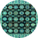 Round Machine Washable Abstract Turquoise Modern Area Rugs, wshabs4633turq