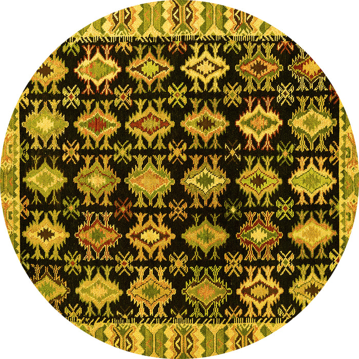 Round Abstract Yellow Modern Rug, abs4633yw