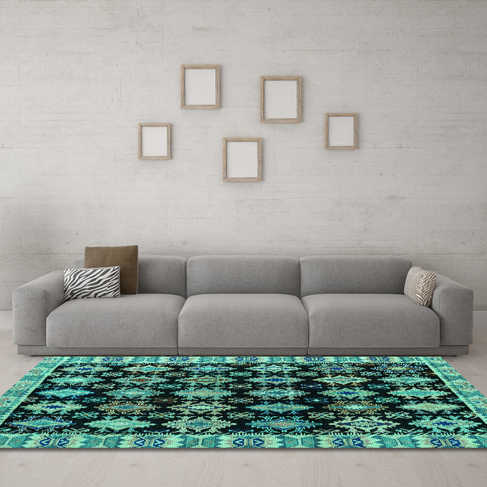 Machine Washable Abstract Turquoise Modern Area Rugs in a Living Room,, wshabs4633turq