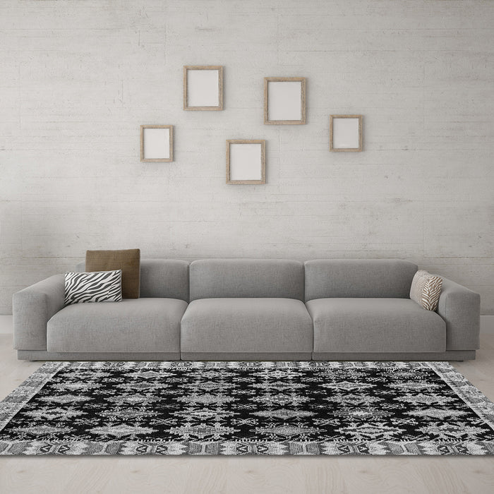 Machine Washable Abstract Gray Modern Rug in a Living Room,, wshabs4633gry