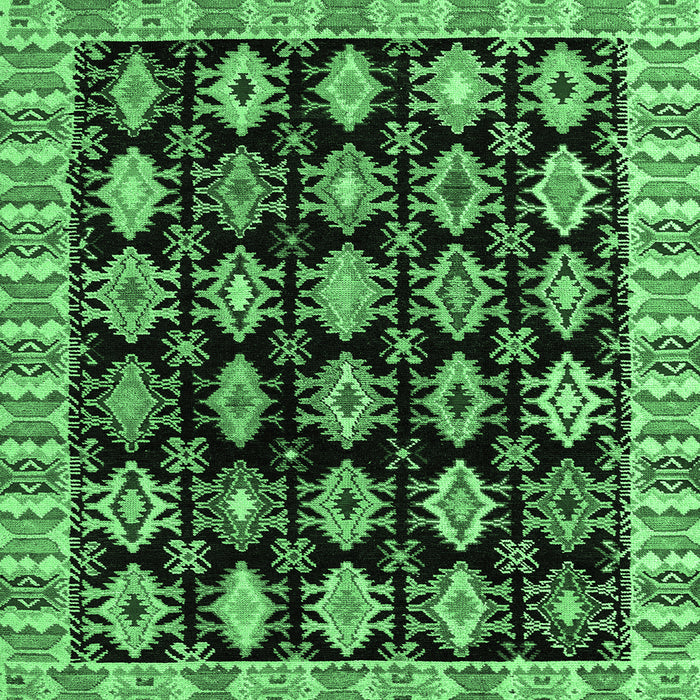 Square Machine Washable Abstract Emerald Green Modern Area Rugs, wshabs4633emgrn