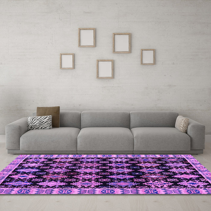 Machine Washable Abstract Purple Modern Area Rugs in a Living Room, wshabs4633pur