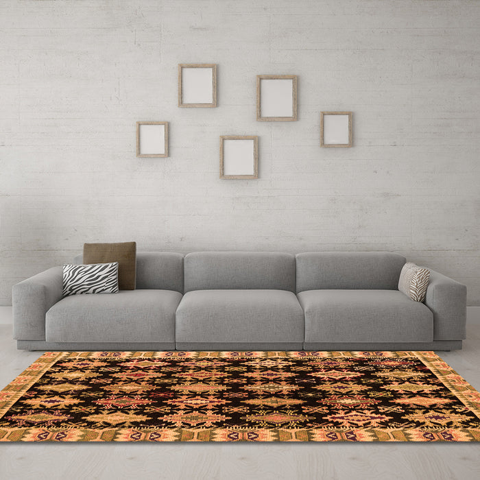 Machine Washable Abstract Orange Modern Area Rugs in a Living Room, wshabs4633org