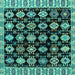 Square Machine Washable Abstract Turquoise Modern Area Rugs, wshabs4633turq