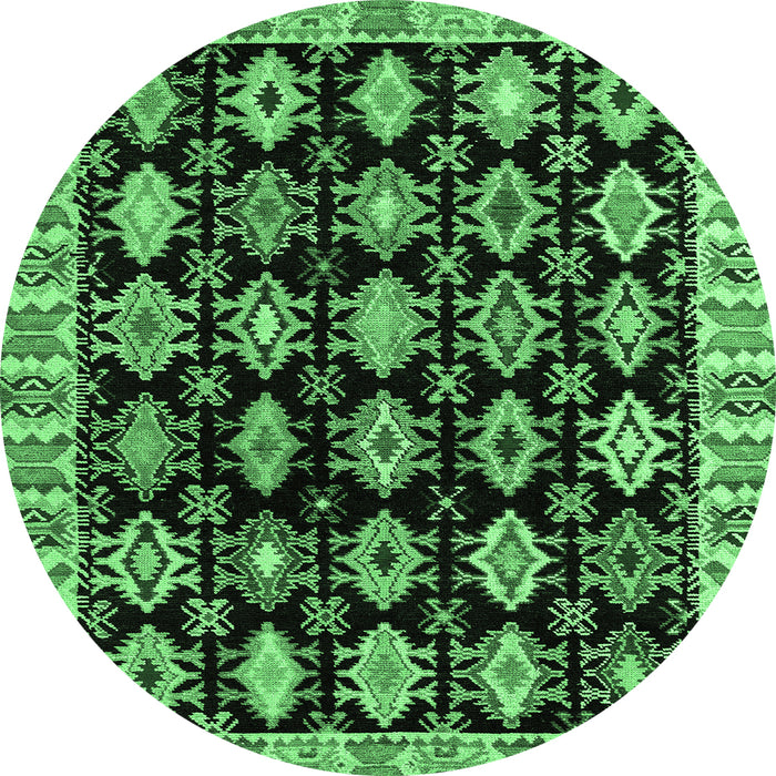 Round Machine Washable Abstract Emerald Green Modern Area Rugs, wshabs4633emgrn