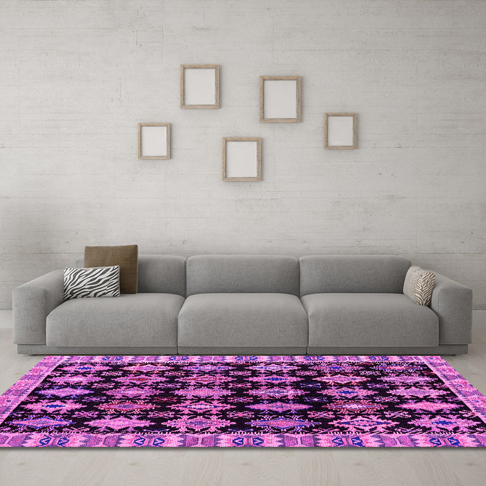 Machine Washable Abstract Pink Modern Rug in a Living Room, wshabs4633pnk