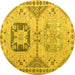 Round Abstract Yellow Modern Rug, abs4634yw