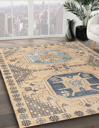 Abstract Dark Almond Brown Modern Rug, abs4634