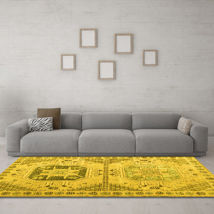 Machine Washable Abstract Yellow Modern Rug in a Living Room, wshabs4634yw