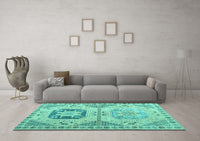 Machine Washable Abstract Turquoise Modern Rug, wshabs4634turq