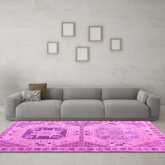 Machine Washable Abstract Pink Modern Rug in a Living Room, wshabs4634pnk