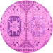 Round Machine Washable Abstract Pink Modern Rug, wshabs4634pnk