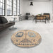 Round Abstract Dark Almond Brown Modern Rug in a Office, abs4634