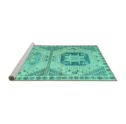 Sideview of Machine Washable Abstract Turquoise Modern Area Rugs, wshabs4634turq